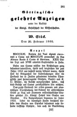 Göttingische gelehrte Anzeigen (Göttingische Zeitungen von gelehrten Sachen) Montag 20. Februar 1860