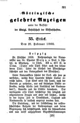 Göttingische gelehrte Anzeigen (Göttingische Zeitungen von gelehrten Sachen) Montag 27. Februar 1860