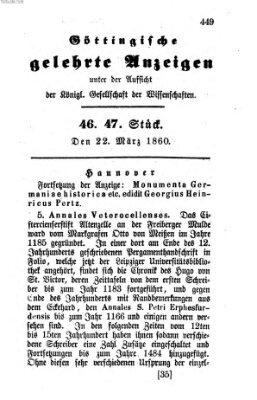 Göttingische gelehrte Anzeigen (Göttingische Zeitungen von gelehrten Sachen) Donnerstag 22. März 1860