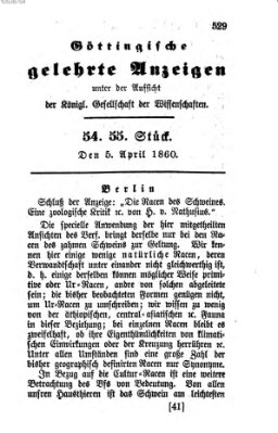 Göttingische gelehrte Anzeigen (Göttingische Zeitungen von gelehrten Sachen) Donnerstag 5. April 1860