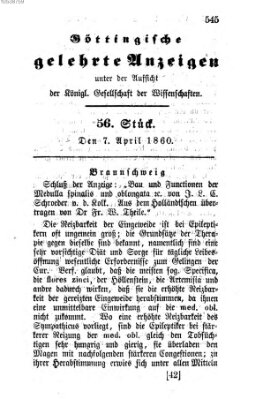 Göttingische gelehrte Anzeigen (Göttingische Zeitungen von gelehrten Sachen) Samstag 7. April 1860