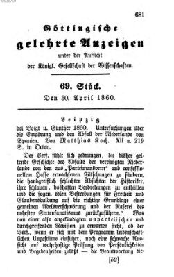 Göttingische gelehrte Anzeigen (Göttingische Zeitungen von gelehrten Sachen) Montag 30. April 1860