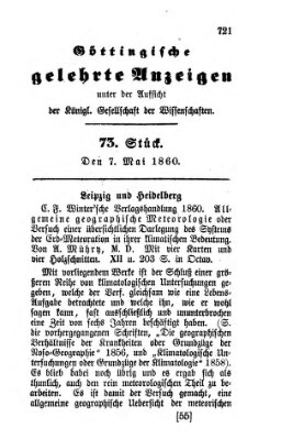 Göttingische gelehrte Anzeigen (Göttingische Zeitungen von gelehrten Sachen) Montag 7. Mai 1860