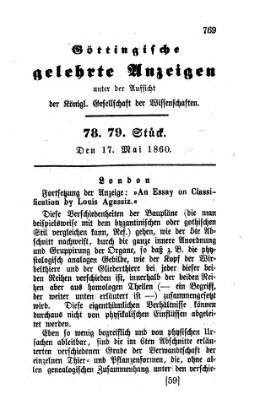 Göttingische gelehrte Anzeigen (Göttingische Zeitungen von gelehrten Sachen) Donnerstag 17. Mai 1860