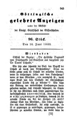 Göttingische gelehrte Anzeigen (Göttingische Zeitungen von gelehrten Sachen) Samstag 16. Juni 1860