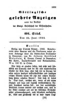 Göttingische gelehrte Anzeigen (Göttingische Zeitungen von gelehrten Sachen) Montag 25. Juni 1860