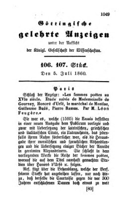 Göttingische gelehrte Anzeigen (Göttingische Zeitungen von gelehrten Sachen) Donnerstag 5. Juli 1860