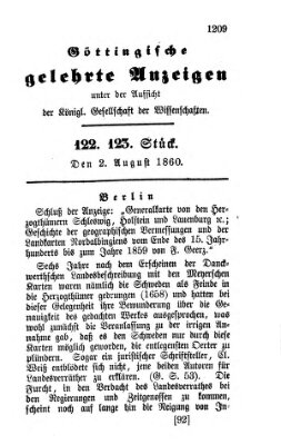 Göttingische gelehrte Anzeigen (Göttingische Zeitungen von gelehrten Sachen) Donnerstag 2. August 1860