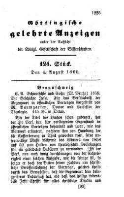 Göttingische gelehrte Anzeigen (Göttingische Zeitungen von gelehrten Sachen) Samstag 4. August 1860