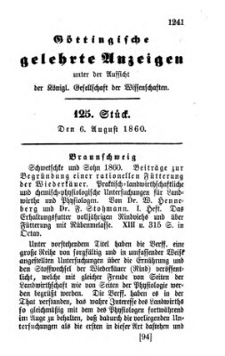 Göttingische gelehrte Anzeigen (Göttingische Zeitungen von gelehrten Sachen) Montag 6. August 1860