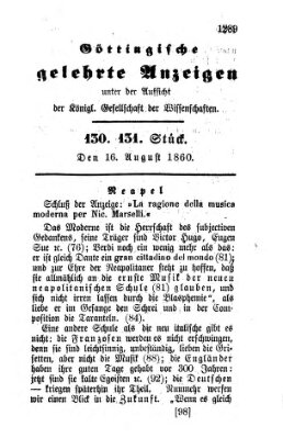 Göttingische gelehrte Anzeigen (Göttingische Zeitungen von gelehrten Sachen) Donnerstag 16. August 1860