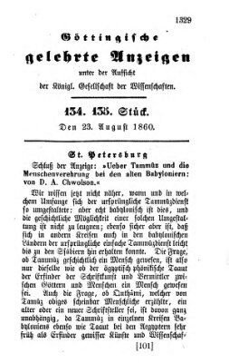 Göttingische gelehrte Anzeigen (Göttingische Zeitungen von gelehrten Sachen) Donnerstag 23. August 1860