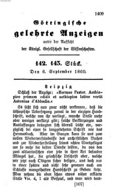 Göttingische gelehrte Anzeigen (Göttingische Zeitungen von gelehrten Sachen) Donnerstag 6. September 1860