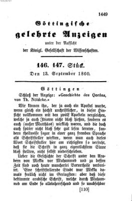 Göttingische gelehrte Anzeigen (Göttingische Zeitungen von gelehrten Sachen) Donnerstag 13. September 1860