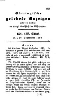 Göttingische gelehrte Anzeigen (Göttingische Zeitungen von gelehrten Sachen) Donnerstag 27. September 1860