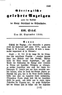 Göttingische gelehrte Anzeigen (Göttingische Zeitungen von gelehrten Sachen) Samstag 29. September 1860