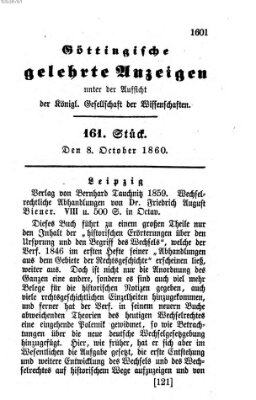 Göttingische gelehrte Anzeigen (Göttingische Zeitungen von gelehrten Sachen) Montag 8. Oktober 1860