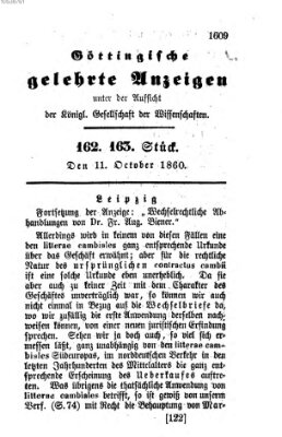 Göttingische gelehrte Anzeigen (Göttingische Zeitungen von gelehrten Sachen) Donnerstag 11. Oktober 1860