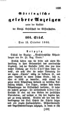 Göttingische gelehrte Anzeigen (Göttingische Zeitungen von gelehrten Sachen) Samstag 13. Oktober 1860