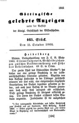 Göttingische gelehrte Anzeigen (Göttingische Zeitungen von gelehrten Sachen) Montag 15. Oktober 1860