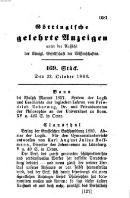 Göttingische gelehrte Anzeigen (Göttingische Zeitungen von gelehrten Sachen) Montag 22. Oktober 1860