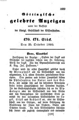 Göttingische gelehrte Anzeigen (Göttingische Zeitungen von gelehrten Sachen) Donnerstag 25. Oktober 1860