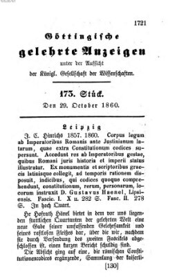 Göttingische gelehrte Anzeigen (Göttingische Zeitungen von gelehrten Sachen) Montag 29. Oktober 1860