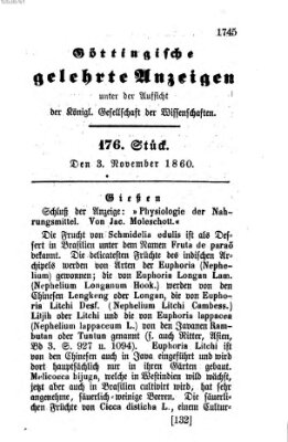 Göttingische gelehrte Anzeigen (Göttingische Zeitungen von gelehrten Sachen) Samstag 3. November 1860