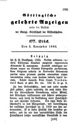 Göttingische gelehrte Anzeigen (Göttingische Zeitungen von gelehrten Sachen) Montag 5. November 1860