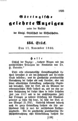 Göttingische gelehrte Anzeigen (Göttingische Zeitungen von gelehrten Sachen) Samstag 17. November 1860