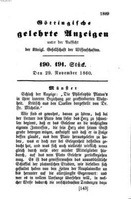 Göttingische gelehrte Anzeigen (Göttingische Zeitungen von gelehrten Sachen) Donnerstag 29. November 1860