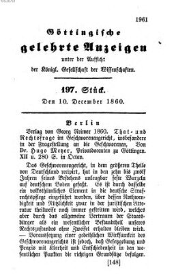 Göttingische gelehrte Anzeigen (Göttingische Zeitungen von gelehrten Sachen) Montag 10. Dezember 1860