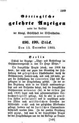 Göttingische gelehrte Anzeigen (Göttingische Zeitungen von gelehrten Sachen) Donnerstag 13. Dezember 1860