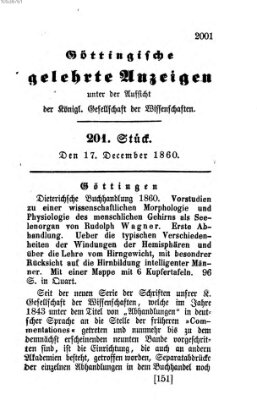 Göttingische gelehrte Anzeigen (Göttingische Zeitungen von gelehrten Sachen) Montag 17. Dezember 1860