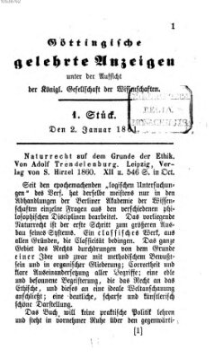 Göttingische gelehrte Anzeigen (Göttingische Zeitungen von gelehrten Sachen) Mittwoch 2. Januar 1861