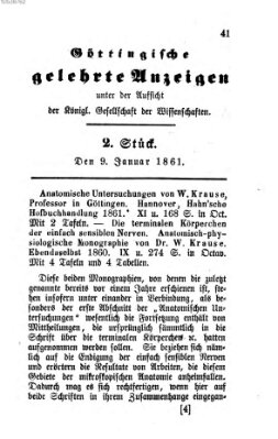 Göttingische gelehrte Anzeigen (Göttingische Zeitungen von gelehrten Sachen) Mittwoch 9. Januar 1861