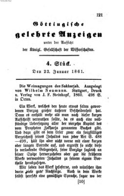 Göttingische gelehrte Anzeigen (Göttingische Zeitungen von gelehrten Sachen) Mittwoch 23. Januar 1861