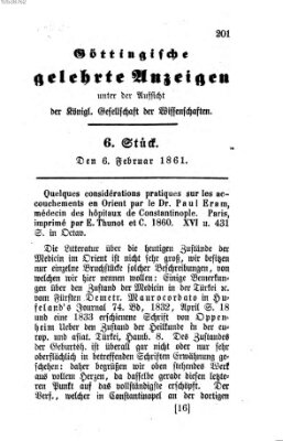 Göttingische gelehrte Anzeigen (Göttingische Zeitungen von gelehrten Sachen) Mittwoch 6. Februar 1861