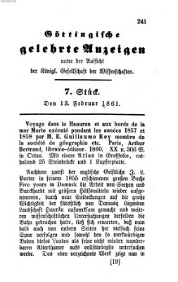 Göttingische gelehrte Anzeigen (Göttingische Zeitungen von gelehrten Sachen) Mittwoch 13. Februar 1861