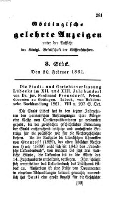 Göttingische gelehrte Anzeigen (Göttingische Zeitungen von gelehrten Sachen) Mittwoch 20. Februar 1861