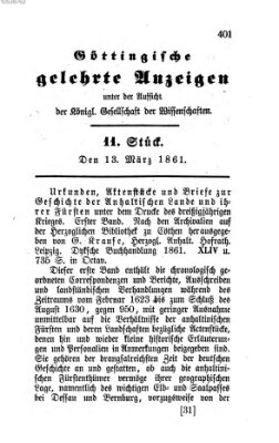 Göttingische gelehrte Anzeigen (Göttingische Zeitungen von gelehrten Sachen) Mittwoch 13. März 1861