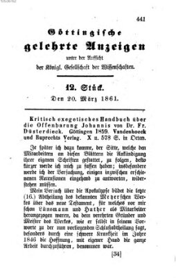 Göttingische gelehrte Anzeigen (Göttingische Zeitungen von gelehrten Sachen) Mittwoch 20. März 1861