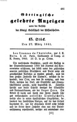 Göttingische gelehrte Anzeigen (Göttingische Zeitungen von gelehrten Sachen) Mittwoch 27. März 1861