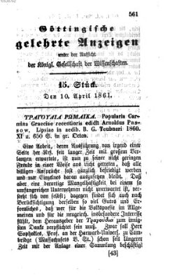 Göttingische gelehrte Anzeigen (Göttingische Zeitungen von gelehrten Sachen) Mittwoch 10. April 1861