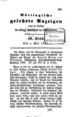 Göttingische gelehrte Anzeigen (Göttingische Zeitungen von gelehrten Sachen) Mittwoch 1. Mai 1861