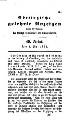 Göttingische gelehrte Anzeigen (Göttingische Zeitungen von gelehrten Sachen) Mittwoch 8. Mai 1861