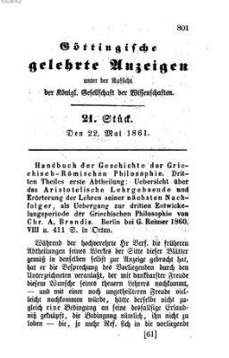 Göttingische gelehrte Anzeigen (Göttingische Zeitungen von gelehrten Sachen) Mittwoch 22. Mai 1861