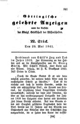 Göttingische gelehrte Anzeigen (Göttingische Zeitungen von gelehrten Sachen) Mittwoch 29. Mai 1861