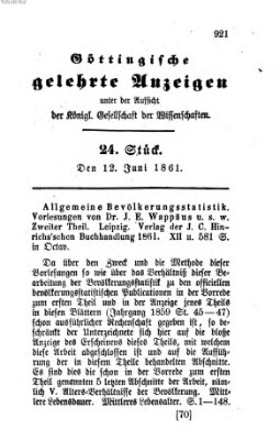 Göttingische gelehrte Anzeigen (Göttingische Zeitungen von gelehrten Sachen) Mittwoch 12. Juni 1861