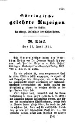 Göttingische gelehrte Anzeigen (Göttingische Zeitungen von gelehrten Sachen) Mittwoch 26. Juni 1861